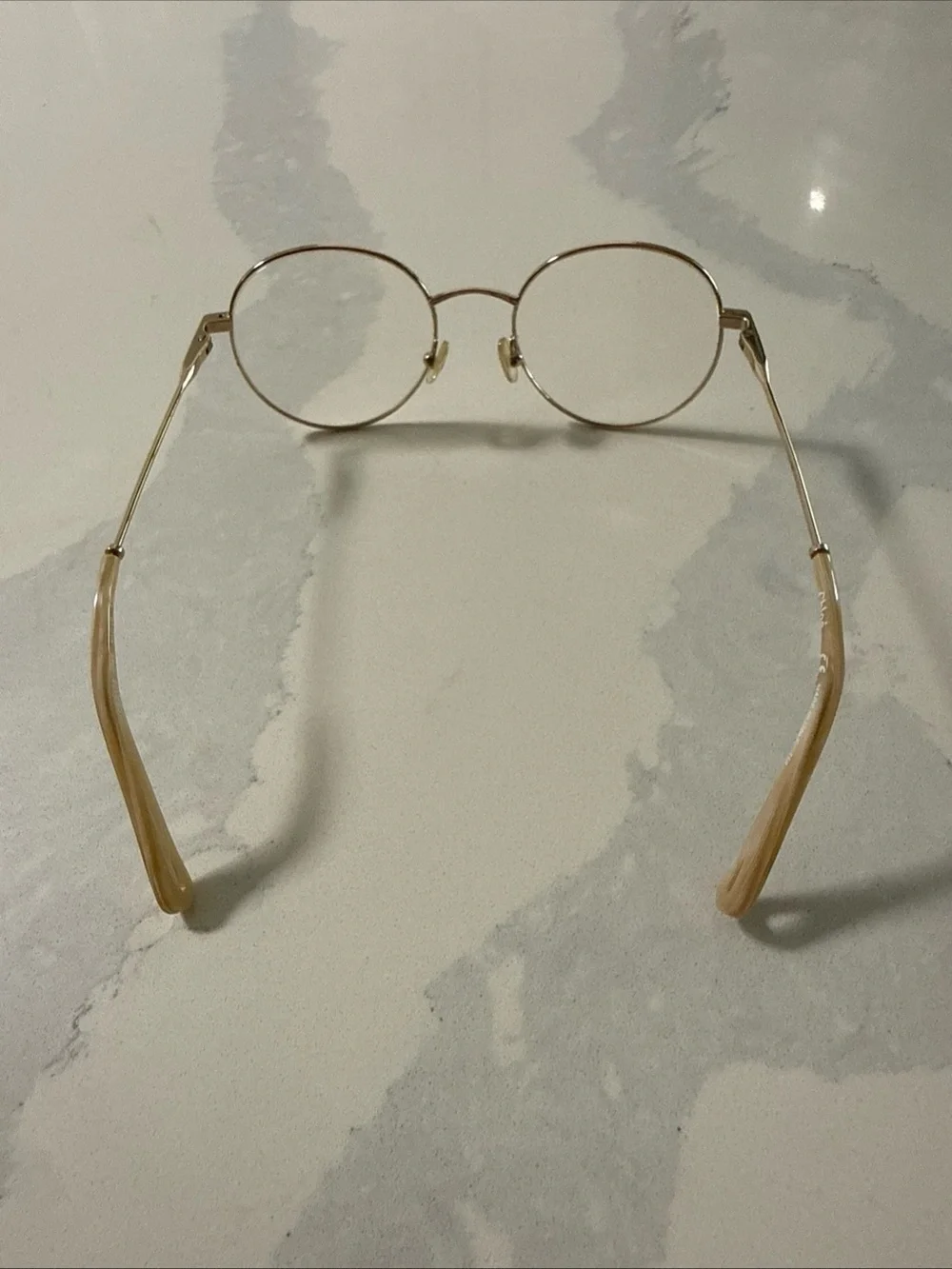 Chloe Round Metal Women's Glasses in Gold and Beige Temple Tips